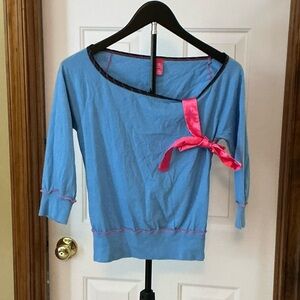 Blue Women's Top with Pink Bow